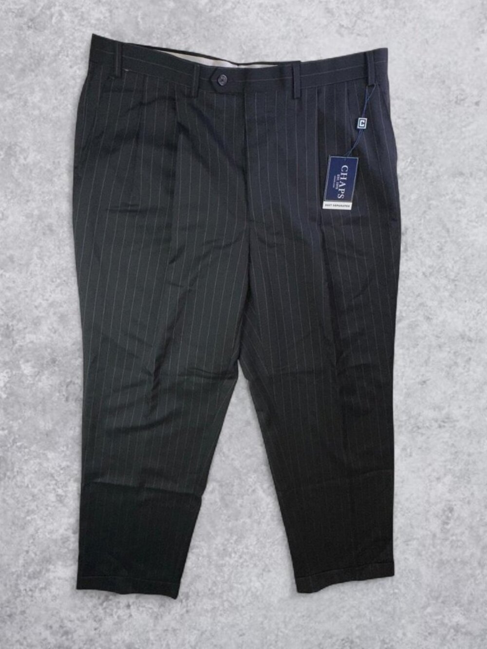 NWT Chaps Men's Black Pinstripe Pleated Trousers 38W 32L
